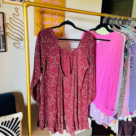 Free People Floral Long Sleeve Open Back Tunic Mini Dress - Picture 5 of 9